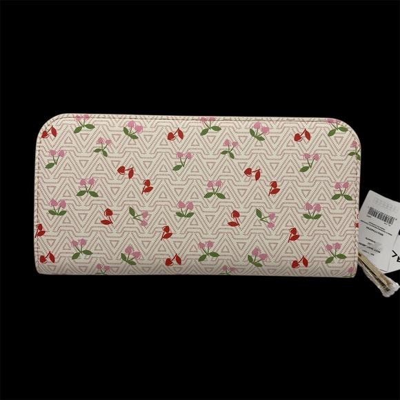 Aldo Pink Monogram Red Cherry Hearts Zip Around Wallet Cottagecore Novelty NWT - Picture 2 of 6